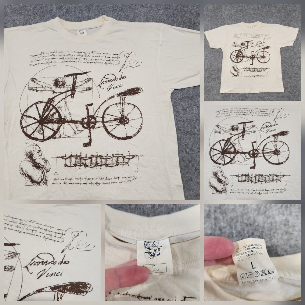 VTG 90s Leonardo da Vinci Vitruvian Man Sketch Book Graphic T Shirt Mens L Large